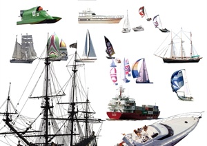 多款配景素材帆船效果图PSD格式