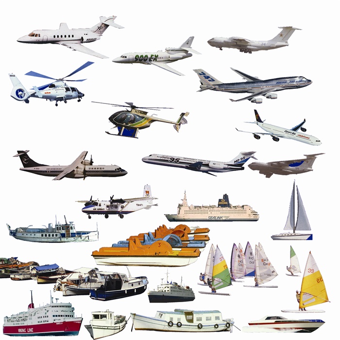 多款帆船、轮船、飞机、直升机psd素材