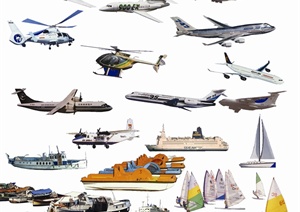 多款帆船、轮船、飞机、直升机psd素材