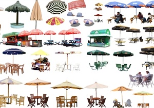 某景观太阳伞桌椅组合设计PSD素材