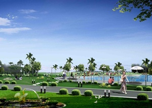 某泳池和周边绿地景观设计PSD效果图