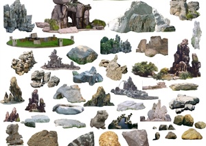 多棵景观石设计PSD素材