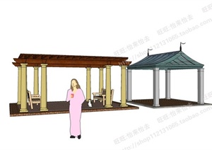 景观廊架和亭子设计SU(草图大师)模型