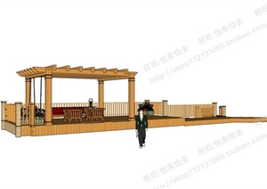 某中式休闲廊架整体SU(草图大师)模型