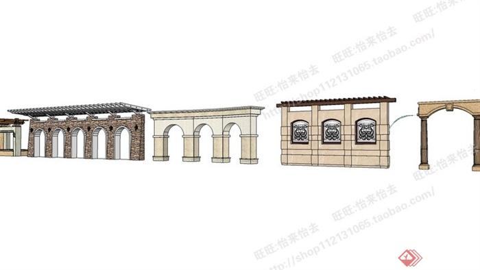 5款欧式廊架、拱门su模型