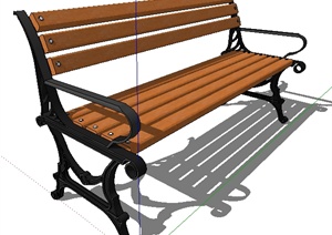 某园林景观铁艺木质长椅SU(草图大师)模型