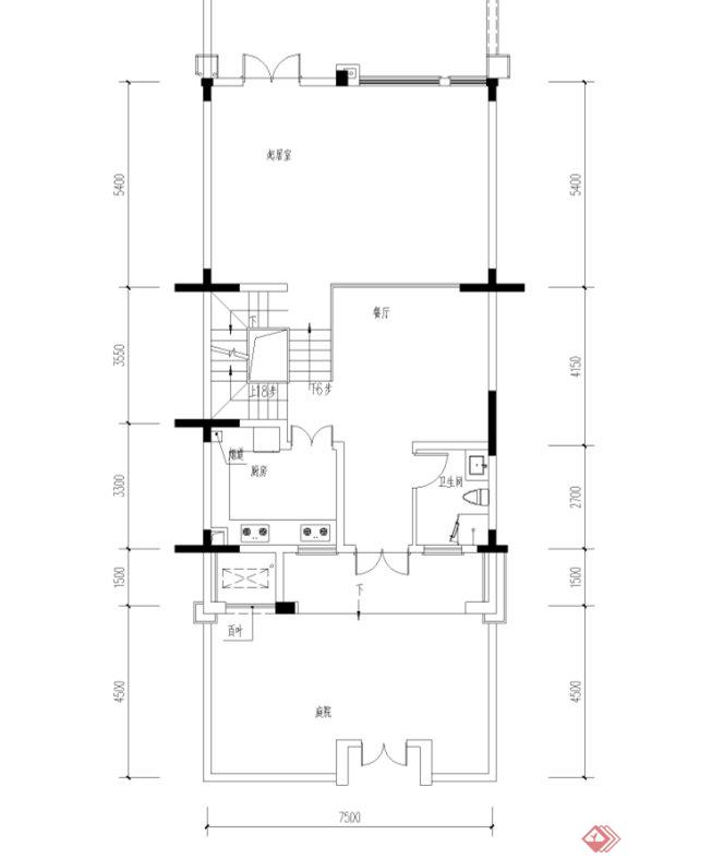 某三层别墅建筑设计楼层平面图（户型图）(1)