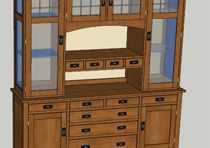 某现代中式木制储物柜、文件柜SU(草图大师)模型