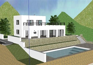 某现代二层住宅建筑设计SU(草图大师)模型