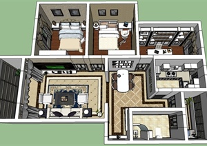 室内装饰之欧式住宅空间设计SU(草图大师)模型