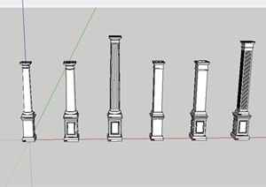 几根建筑柱子设计SU(草图大师)模型