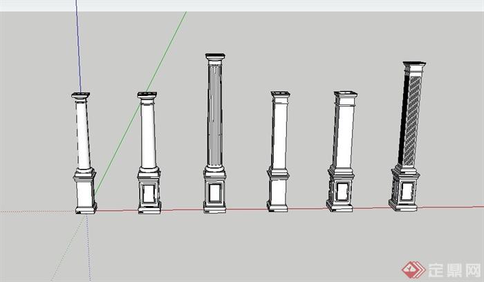 几根建筑柱子设计SU模型(1)