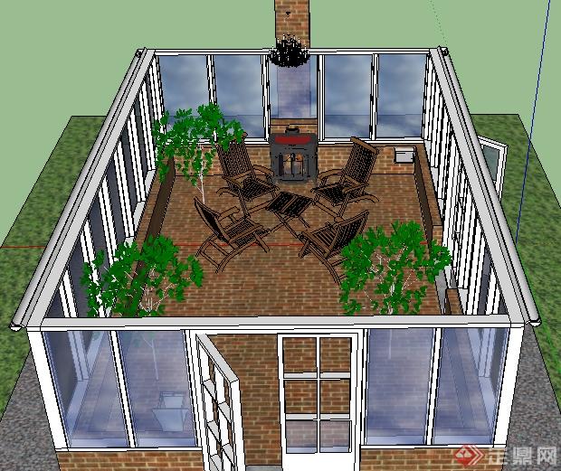 某玻璃阳光房建筑设计su模型(3)