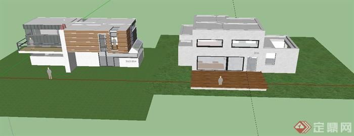 两栋住宅楼建筑设计SU模型1(1)