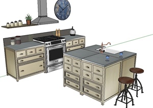 某住宅空间厨房厨卫设施整体SU(草图大师)模型
