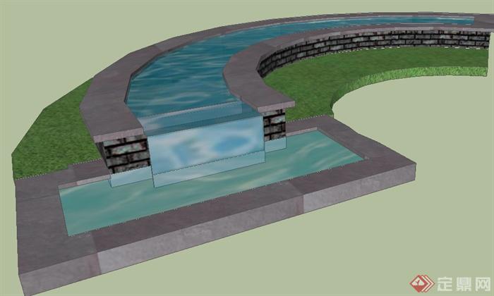 某弧形景观水池su模型(1)