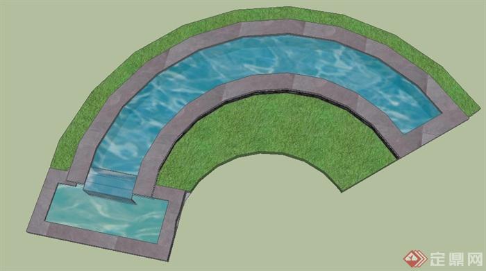 某弧形景观水池su模型(2)