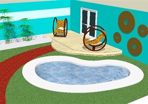 某庭院休闲一角浴池组合SU(草图大师)模型