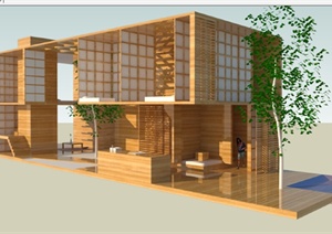 某木质别墅建筑设计SU(草图大师)模型素材