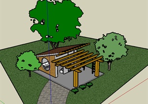 园林景观之亭廊组合设计SU(草图大师)模型