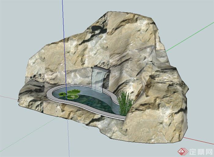 园林景观之假山水池设计方案su模型(1)
