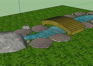 园林景观之小桥流水、景石景点组合设计SU(草图大师)模型