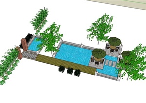 某庭院水池景观设计SU(草图大师)模型