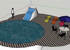 设计素材之游泳池、遮阳伞、躺椅设计素材SU(草图大师)模型