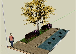 园林景观之水池、座椅景观设计SU(草图大师)模型