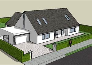 某现代同坡屋顶别墅建筑设计SU(草图大师)模型