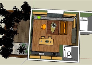 某现代一室一厅一卫一阳台住宅室内设计SU(草图大师)模型