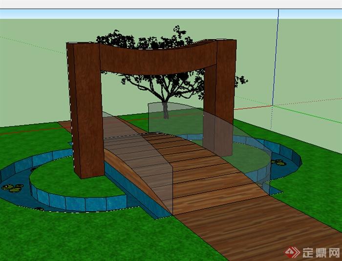 某木质园林小桥设计SU模型素材(1)