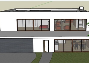 某现代两层住宅建筑设计SU(草图大师)模型