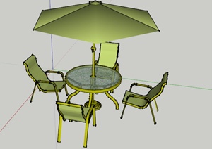 某现代风格一套室外遮阳伞和桌椅设计SU(草图大师)模型