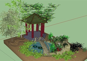 某园林景观节点凉亭园桥组合景观SU(草图大师)模型