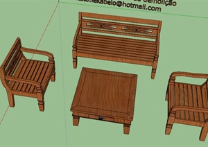 某现代木质桌子板凳SU(草图大师)模型
