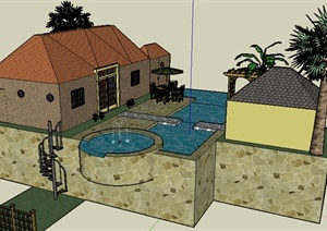 某单层别墅建筑设计SU(草图大师)模型（含景观）