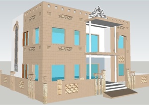 某现代二层花园洋房建筑设计SU(草图大师)模型