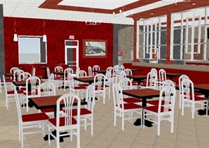 某现代快餐店建筑设计以及室内设计SU(草图大师)模型