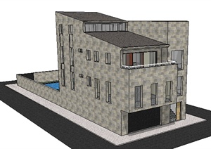 某现代多层住宅建筑设计SU(草图大师)模型