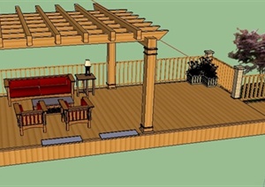 某花园廊架桌椅景点组合SU(草图大师)模型