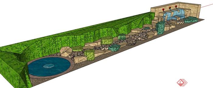 园林景观之自然式溪流水景水景su模型(1)