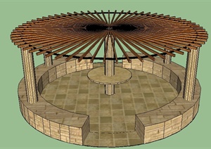 某园林景观木制圆形廊架SU(草图大师)模型