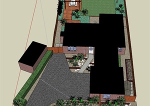 某现代一层住宅景庭院观设计SU(草图大师)模型