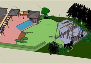 某现代住宅庭院景观设计SU(草图大师)模型
