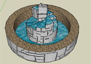园林景观之现代跌水水景设计SU(草图大师)模型