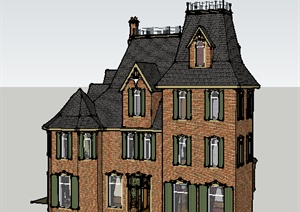 某欧式多层别墅建筑设计SU(草图大师)模型