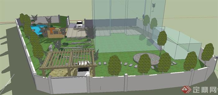 园林景观之现代庭院花园景观设计su模型(1)
