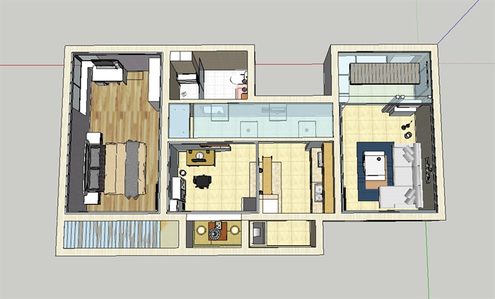 某现代风格两室两厅室内设计su模型（含吊顶模型）