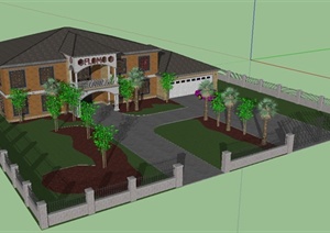 某别墅建筑设计SU(草图大师)模型（带庭院）